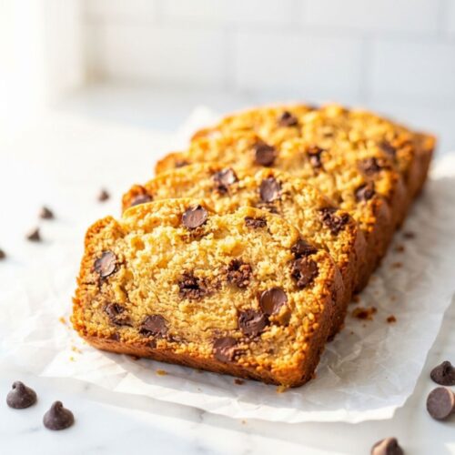 Easy peanut butter chocolate chip bread recipe with a moist texture and sweet chocolate chips