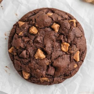 Freshly baked dark chocolate peanut butter chip cookies