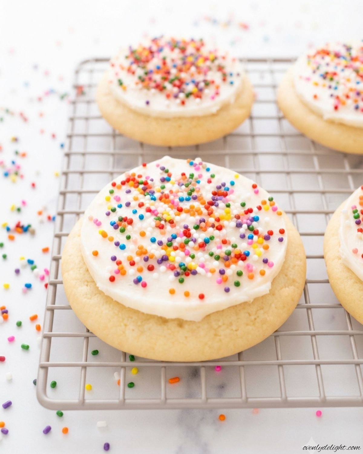 Homemade Dot Cake Cookies with buttery dough and vibrant chocolate candies baked until soft and chewy.