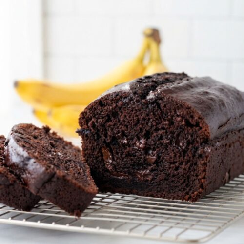 Homemade Double Chocolate Banana Bread made with ripe bananas and cocoa