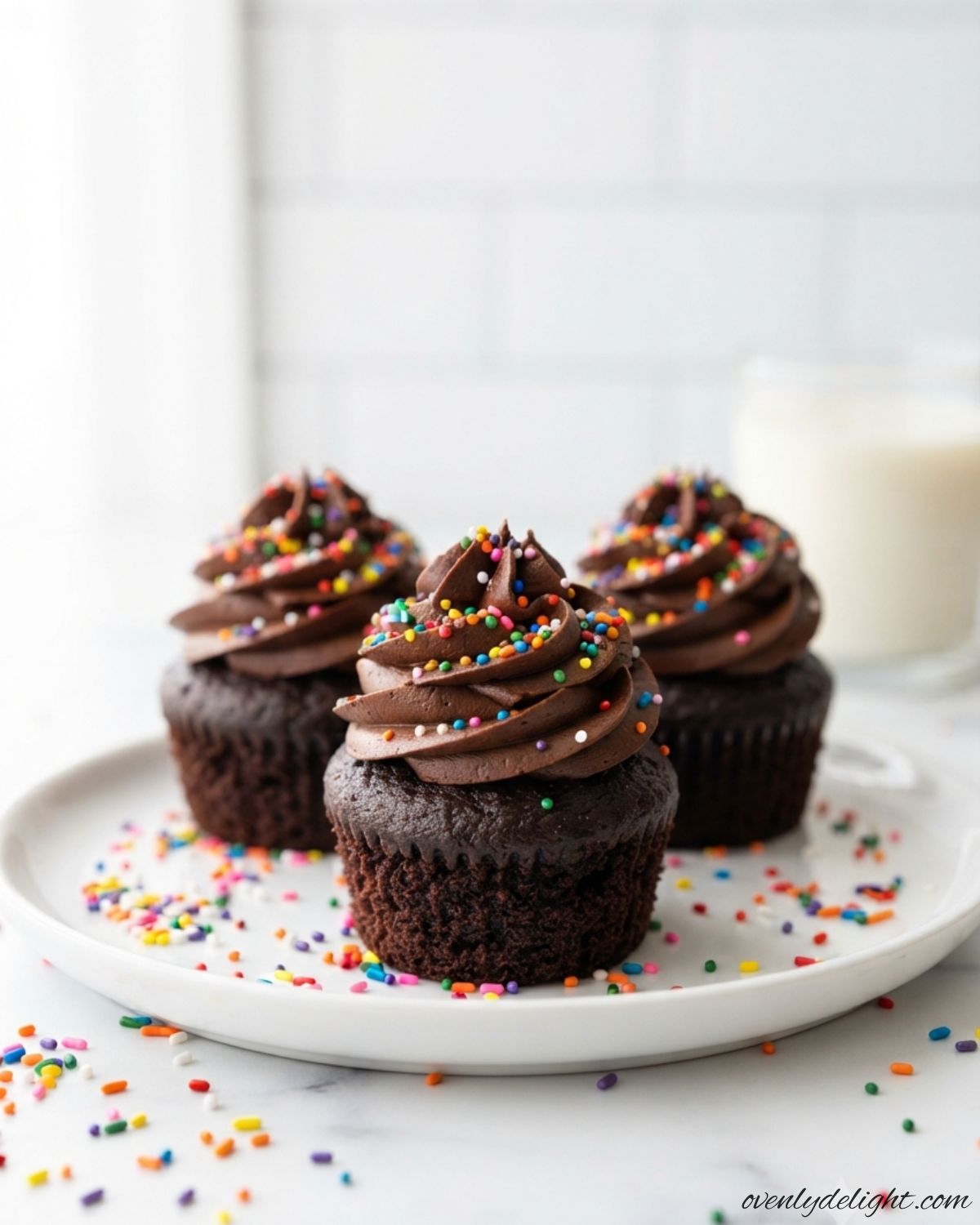 Homemade Double Chocolate Cupcakes with fluffy chocolate frosting and a deep cocoa flavor.