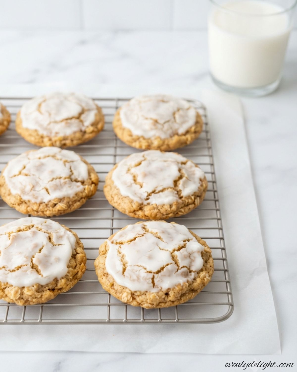 Homemade Iced Oatmeal Cookies with cinnamon and creamy icing