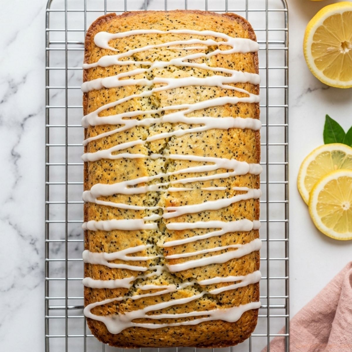 Homemade lemon poppy seed bread with a soft crumb and sweet lemon glaze.