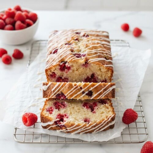 Moist raspberry quick bread made with fresh raspberries and simple pantry ingredients