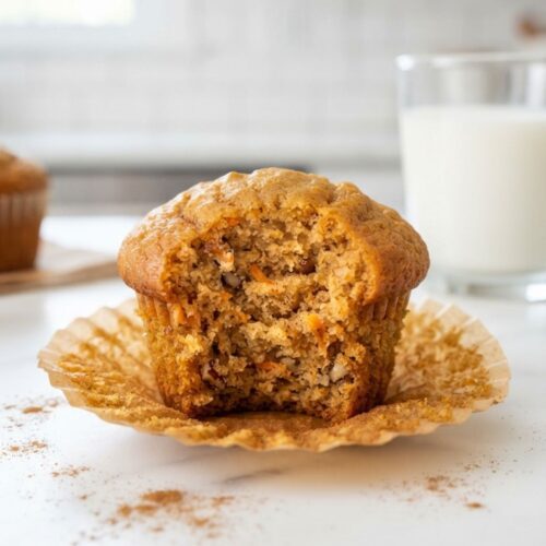 Homemade carrot cake muffins made with freshly grated carrots, warm spices, and a soft, tender crumb.